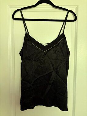 Azoe Black Satin Cami with White Stitching, Size Medium